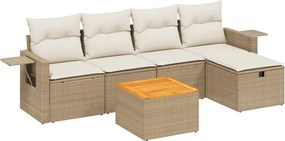 vidaXL 6 részes bézs polyrattan kerti ülőgarnitúra párnával