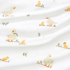 Goldea pamut ágyneműhuzat - kacsák és kockás zsálya színű 220 x 200 és 2db 70 x 90 cm