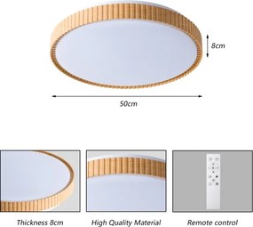 Brilagi-LED Fényerőszabályozható mennyezeti lámpa CORVO LED/72W/230V 3000-6000K fa dekor átm. 50 cm + távirányító