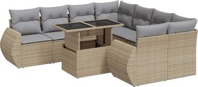 vidaXL 9 részes bézs polyrattan kerti ülőgarnitúra párnákkal