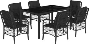 vidaXL 7 részes fekete polyrattan kerti étkezőgarnitúra párnával