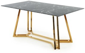 Asztal Houston 1137Fekete márvány, Aranysárga, 75x90x160cm, Edzett üveg, Fém