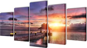 vidaXL Vászon falikép szett tengerpart pavilonnal 100 x 50 cm