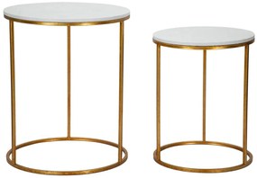 fém kisasztal szett fehér márvány lappal – 2 db – aranyszínű