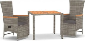 vidaXL 3 részes szürke polyrattan kerti étkezőgarnitúra párnával