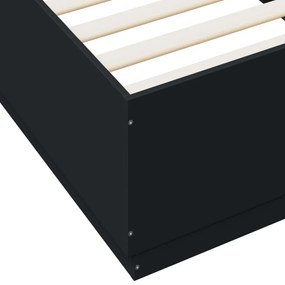 fekete szerelt fa ágykeret LED-világítással 90 x 200 cm