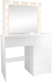 Fehér fésülködőasztal világítással és 4 fiókkal 94 cm x 43 cm x 140 cm
