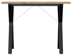Tömör fenyőfa és acél étkezőasztal Y-vázzal 100x50x75,5 cm