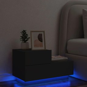 Fekete éjjeliszekrény LED-világítással 70 x 36 x 40,5 cm