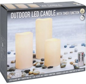 Kültéri LED villogó gyertya szett, 3 db, krémszínű