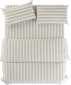 Világosszürke-krémszínű egyszemélyes len ágyneműhuzat 135x200 cm Natural Stripes – Native Natural