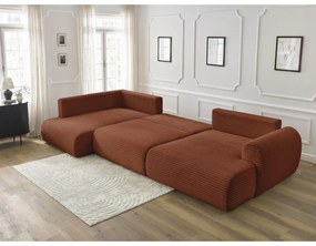 Téglavörös kordbársony kinyitható sarokkanapé (jobb oldali-U alakú) Lucien – Bobochic Paris