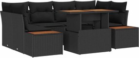 vidaXL Kerti Kanapé Szett tárolóval 7 pcs Fekete Poli rattan