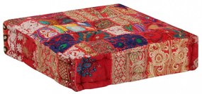 kézzel készült piros pamut patchwork kocka puff 50x50x12 cm