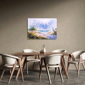 Kép - romantikus tengerpart, olajfestmény (üvegen) (70x50 cm)