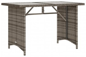 szürke polyrattan üveglapos kerti asztal 110x68x70 cm