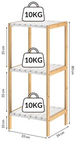 Casaria® Bambusz polc 80x33x34cm - fehér