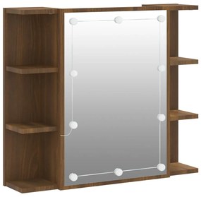 barna tölgyszínű tükrös szekrény LED-ekkel 70 x 16,5 x 60 cm