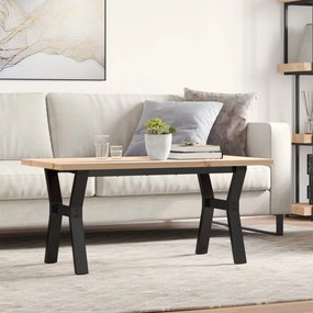 Tömör fenyőfa és acél Y-vázú dohányzóasztal 100x50x45,5 cm