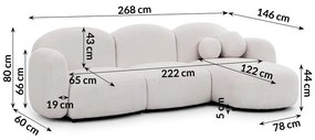 Krémszínű buklé sarokkanapé (jobb oldali-heverő résszel) Orbit – Ropez