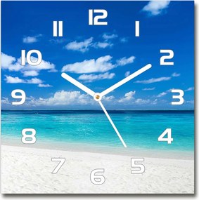 Üveg falióra szögletes Trópusi tengerpart 30x30 cm