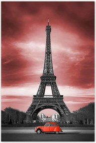 Poszterek 80x120 Piros autó Párizs