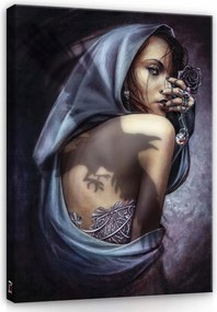 Vászonkép 60x80 Nő titokzatos fekete rózsa árnyék tetoválás misztikus melankólia