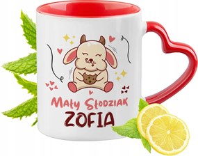 Piros bögre szív alakú füllel Zsófinak Ajándék