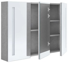 betonszürke LED-es tükrös fürdőszobaszekrény 89 x 14 x 62 cm