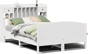 vidaXL fehér tömör fenyőfa könyvespolcos ágy matrac nélkül 140x200 cm