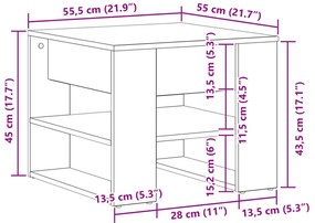 Fekete Tölgy Kávézóasztal 55.5x55x45 cm Műszaki Fából Készült
