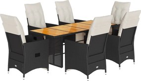 vidaXL 7 részes fekete polyrattan kerti étkezőgarnitúra párnával
