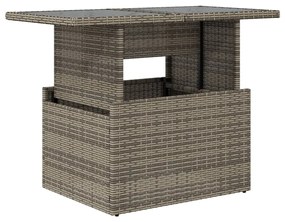 szürke polyrattan üveglapos kerti asztal 100x55x73 cm