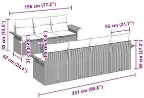 8 Darabos Kerti Kanapé Szett Párnával Szürke Poly Rattan Akác