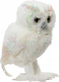 Bagoly Micimackó álló fehér csillámos dekorációs 15cm