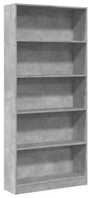 betonszürke szerelt fa könyvespolc 80 x 24 x 176 cm
