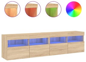 2 db sonoma tölgy színű fali TV-szekrény LED-del 80x30x40 cm