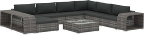 vidaXL 10-részes szürke polyrattan kerti bútorszett párnákkal