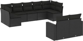 vidaXL 9 részes fekete polyrattan kerti ülőgarnitúra párnákkal
