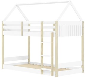 Fehér-natúr színű házikó alakú emeletes gyerekágy 90x190 cm Valka – Marckeric