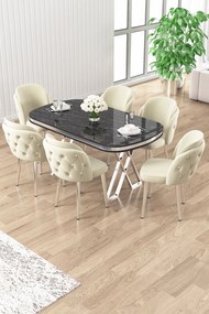 Zae étkezőgarnitúra, fekete márvány-króm, 168 cm – TR240CHR3102
