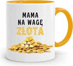 Sárga Bögre Ajándék Anyukáknak Arany Mérleggel, fényképes nyomtatással