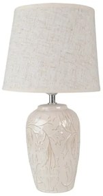 Kerámia asztali lámpa leveles, textil-műanyag lámpaernyővel, bézs, 20x37cm
