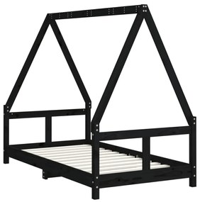 fekete tömör fenyőfa gyerekágykeret 80 x 160 cm