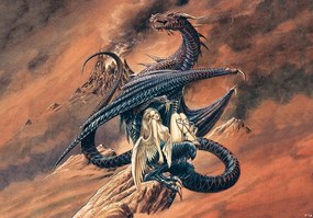 Flizelin fotótapéta 368x280 Sárkány őrzi a lányt a vulkán hátterében +ragasztó