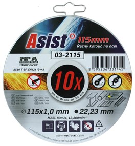 Acél/INOX vágókorong-készlet 115 x 1mm, 10db konzervdobozban ASIST 03-2115