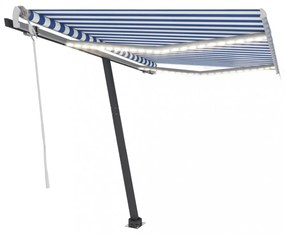 kék és fehér kézzel kihúzható LED-es napellenző 350x250 cm