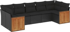 vidaXL 7 részes fekete polyrattan kerti ülőgarnitúra párnával