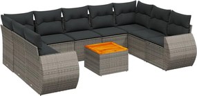 vidaXL 10 részes szürke polyrattan kerti ülőgarnitúra párnákkal