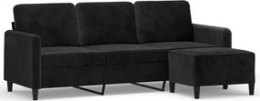 vidaXL 3 személyes fekete bársonykanapé lábtartóval 180 cm